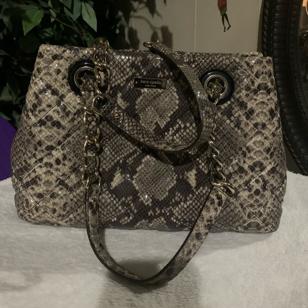 Kate Spade Brown and Cream Snake Print Shoulder Bag